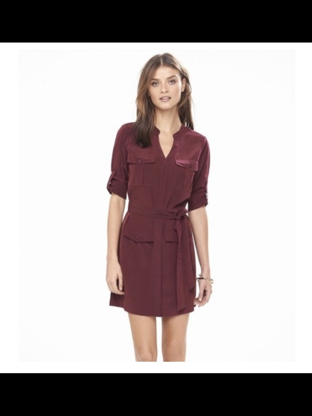 Express Burgundy Shirt Dress with Tie Waist